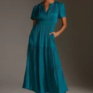 Anthropologie Somerset Maxi Dress- Satin - TURQUOISE - XL